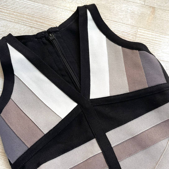 Colorblock Bodycon Bandage Dress | Black/Tan Size Large - Picture 2 of 6